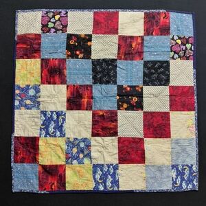 Handmade Quilt Patchwork Postage Stamp Throw 36x35.5 Hearts Bats Flowers Autom